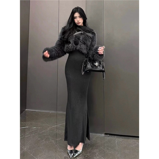 女气质环保皮草皮带设计挂霜深灰夹棉短款 显瘦毛绒外套初秋冬2025