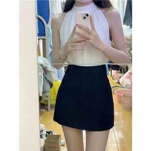 法式收腰无袖挂脖连衣裙子夏季新款小个子包臀短裙高级感两件套装
