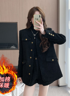 小香风外套夹棉加厚两件套女深冬装搭配一整套高级感显瘦短裤套装