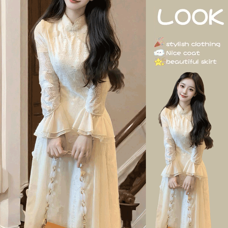 新中式气质立体蝴蝶旗袍连衣裙女装秋冬新款白色仙气高端国风裙子