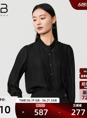 谷邦法式立领灯笼袖衬衫女2026春季新款气质通勤高级感黑色上衣