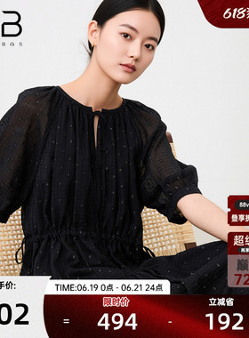 谷邦法式浪漫风黑色连衣裙女2026夏季新款气质显瘦泡泡袖收腰长裙