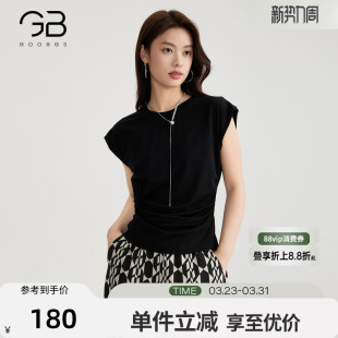 小衫 谷邦无袖 纯色气质优雅收腰显瘦短袖 新款 上衣 T恤女2026夏季