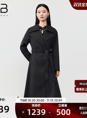 谷邦黑色长款风衣女2026春季新款