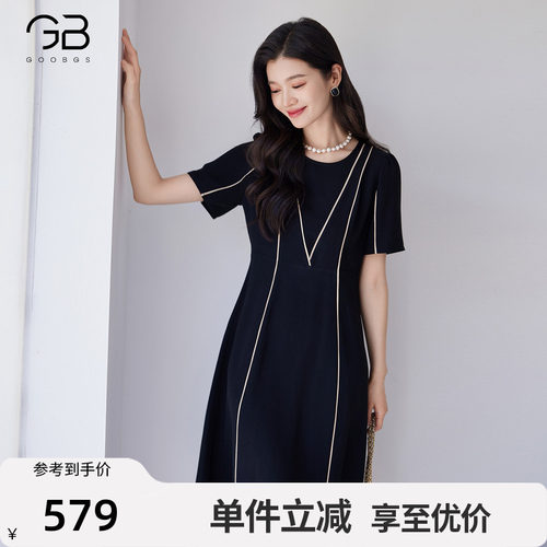 谷邦气质优雅风黑色连衣裙女