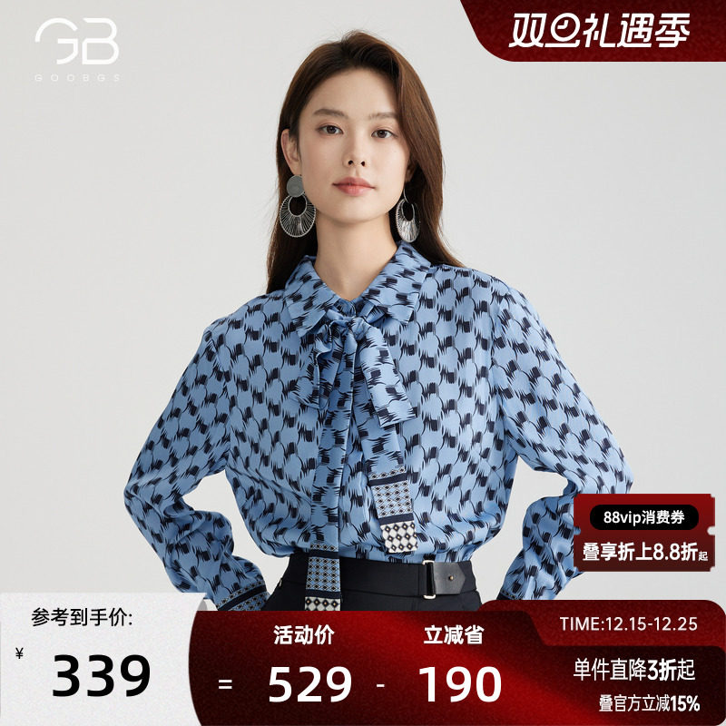 谷邦法式复古印花衬衫女