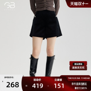 高级感气质高腰显瘦宽松阔腿裤 新款 子 女2025秋季 谷邦休闲丝绒短裤