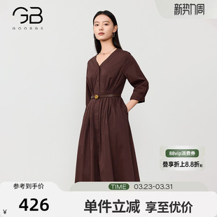 新款 V领收腰连衣裙女2026春季 复古优雅显瘦气质裙子 式 谷邦衬衫