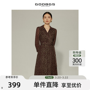 谷邦碎花满印轻薄网纱长袖连衣裙2026春秋新款时尚气质印花茶歇裙