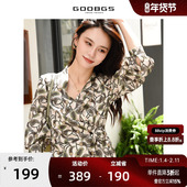 谷邦V领印花衬衫 宽松套头气质休闲小衫 女2025春秋新款 设计感个性