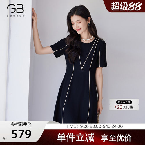谷邦气质优雅风黑色连衣裙女