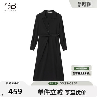 中长款 谷邦翻领长袖 式 气质收腰显瘦衬衫 裙子 连衣裙女春秋新款