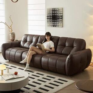 真皮沙发中古风客厅高端直排沙发法式棕色2025年新款奥林匹亚沙发