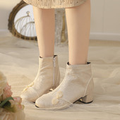 女鞋 原创 洛丽塔中华风旗袍马丁靴粗跟显瘦短靴子民族风中跟大码