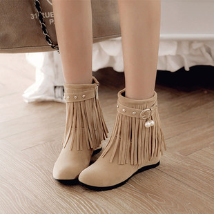 短筒流苏靴中跟网红短靴子 时尚 2025新款 甜美波西米亚内增高仙女鞋