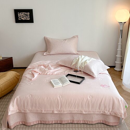 夏季双面莱赛尔天丝防滑床盖三件套绗缝夹棉纯色凉感床单可机洗