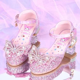 女童单鞋 走秀演出鞋 包头公主鞋 蝴蝶结水晶鞋 库洛米儿童高跟鞋 新款