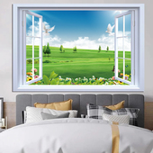 风景画墙贴3D假窗立体贴纸壁画自粘卧室客厅背景墙装 饰画仿真贴画