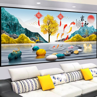 客厅沙发背景墙装饰画2025新款3d立体自粘贴画家和万事兴轻奢壁画