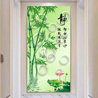 省心玄關走廊新中式竹子裝飾壁畫