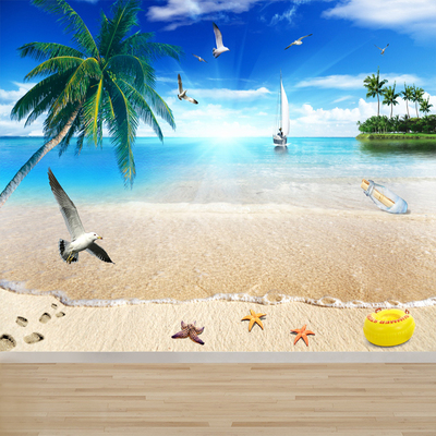 海景自粘装饰画风景画直播间背景
