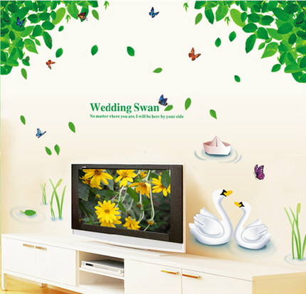 卧室装饰贴可移除墙贴纸绿叶贴画 客厅家装特大沙发电视背景墙