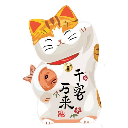 自粘可移除装饰墙贴画 招财猫 玻璃贴纸书房客厅房门 贴吉祥贴纸