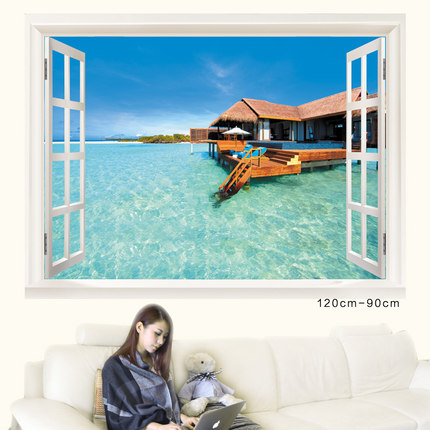 墙贴假窗风景 沙发背景客厅玄关贴画 电视墙卧室床头装饰餐厅贴纸
