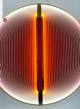 圆形装饰画现代灯带轻奢样板间客厅玄关餐厅红色渐变发光挂画