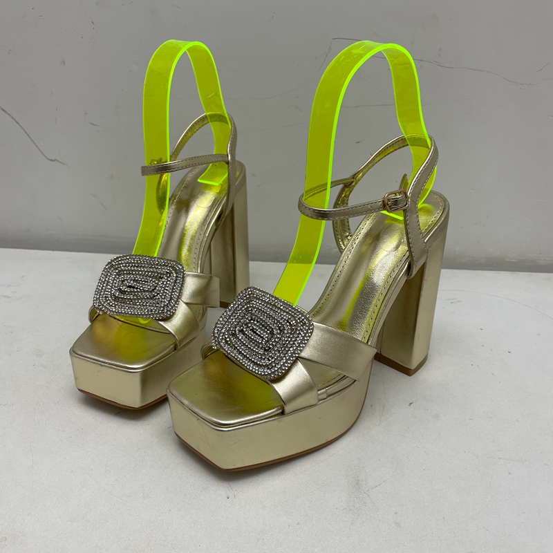 外贸女鞋粗跟水钻pu鱼嘴