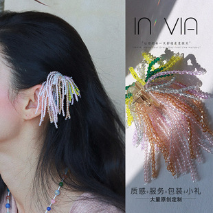 甜美多巴胺彩色水晶流苏抓夹头花朵头饰发饰2026新款度假海边生日