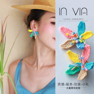 2026巨好看独特漂亮耳环耳环彩色花朵耳饰夸张海岛度假风波西米亚