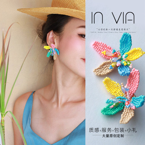 彩色花朵耳饰夸张海边波西米亚