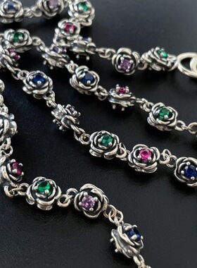 新年饰品小宝家爆款彩虹锆石玫瑰花钩重工项链女锁骨链轻奢设计感