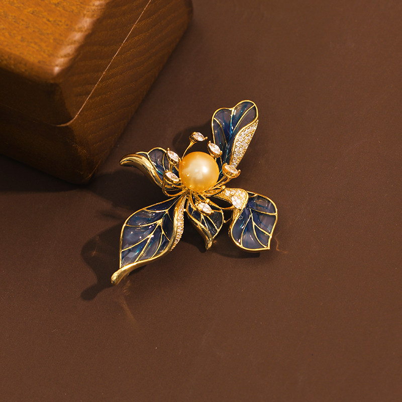 花朵蓝叶子胸针女气质百搭个性小众设计网红大气森系送女生礼物