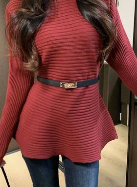 新年红色系毛衣女冬季新款韩系针织衫设计轻熟风简约气质百搭上衣