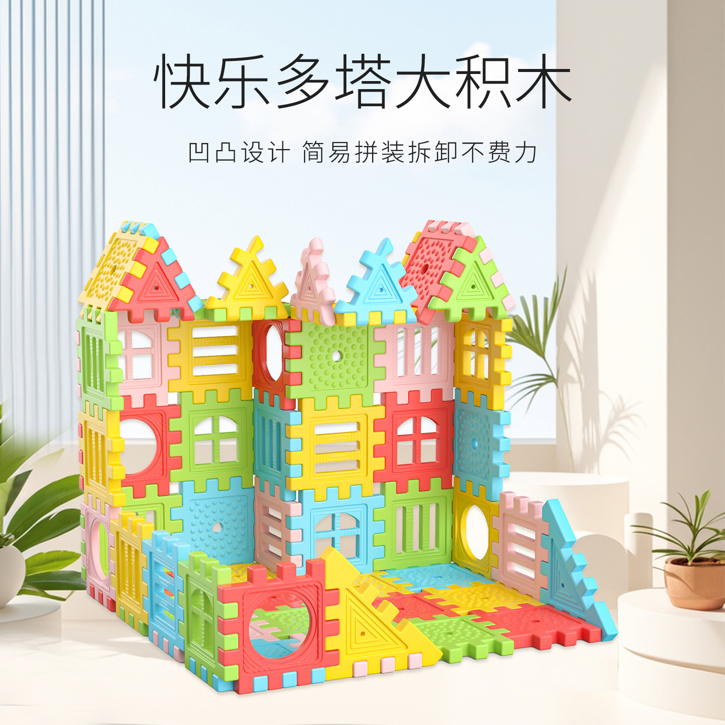 积木拼装玩具益智拼插大颗粒儿童智力方块塑料房子3岁6女男幼儿园