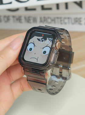 适用苹果apple watchS11/10手表带iwatch9/8/7/6/5/se/3/4代一体硅胶透明手表保护套ultra男女款智能运动49mm