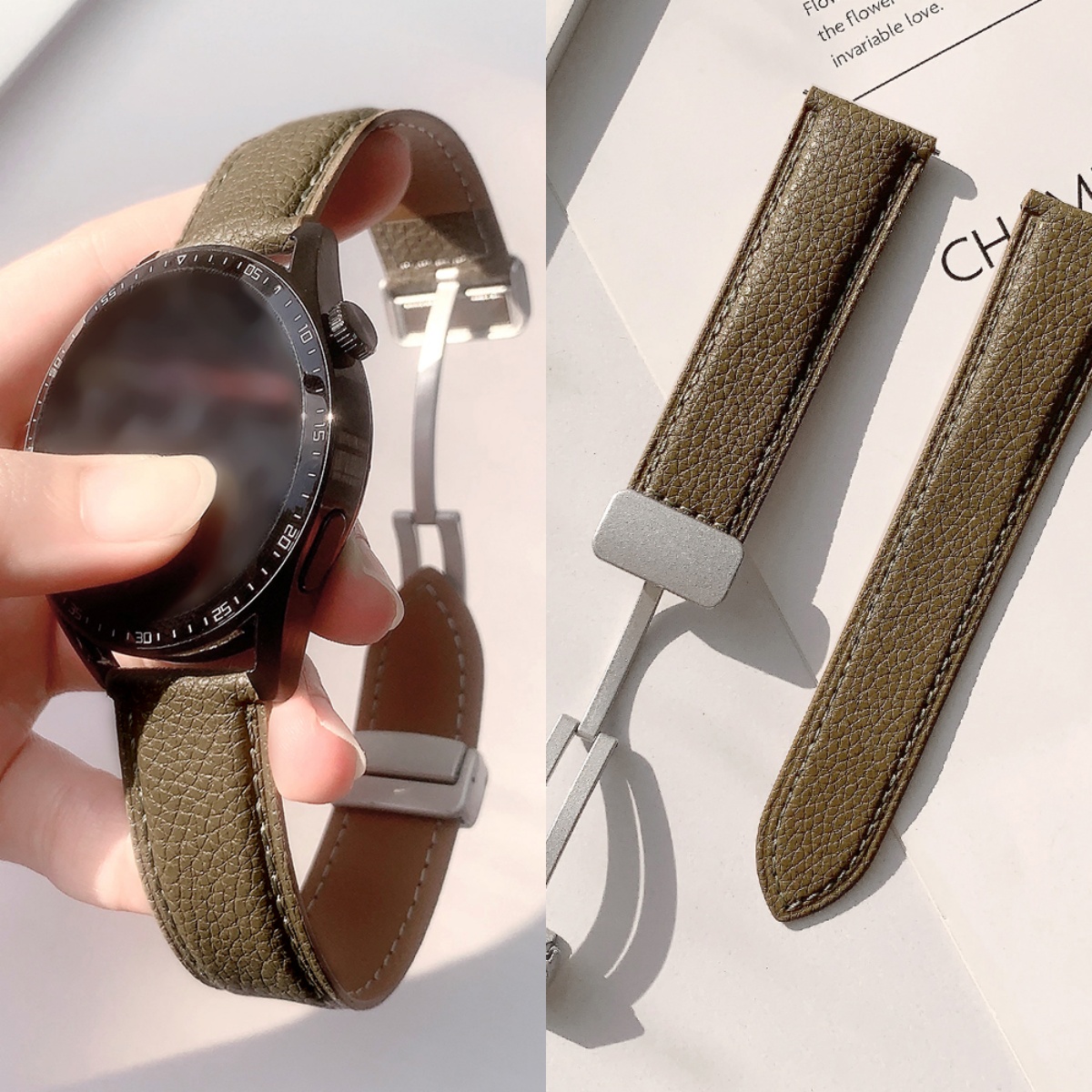 适用华为手表GT6表带女新款gt5/4皮质gt3智能手表带watch5/4/3pro磁吸gt2高级pro时尚女款夏季41mm女士男腕带