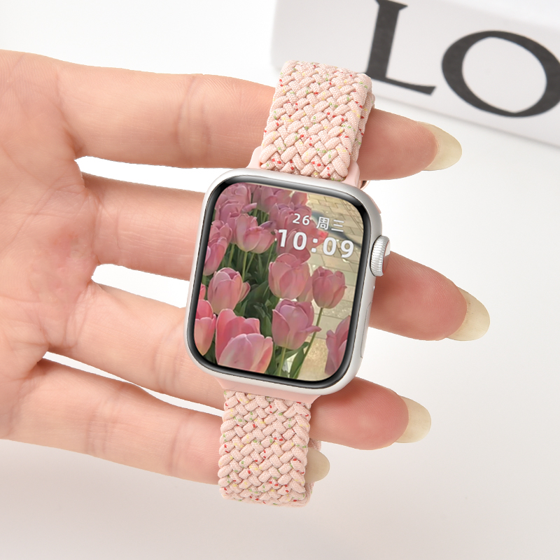 适用苹果手表表带Apple Watch10编织S8潮牌创意小蛮腰iwatch7/6/5/4/3/2/1/SE尼龙弹力新款男女41/45mm手表带