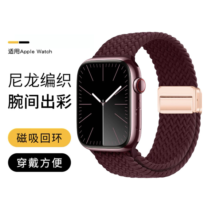 适用苹果手表s11表带iwatch12腕带AppleWatchSeries s10尼龙编织se3新品款磁吸回环Ultra3夏天弹力9透气潮款图片
