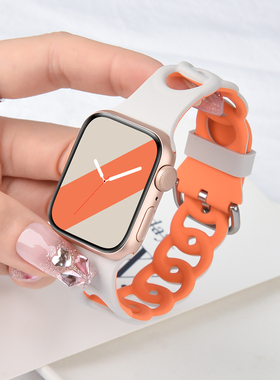 适用iwatch10/9苹果手表表带apple watch11/7/6/5代ultra运动se硅胶手表带s8男女款s7智能配件s6镂空替换腕带