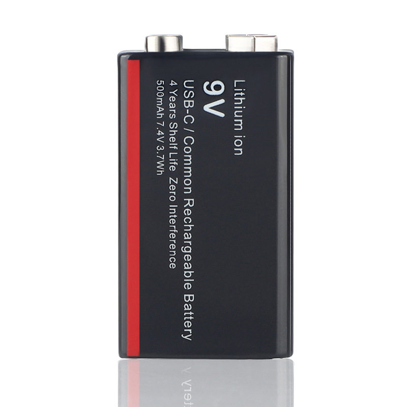 Soshine 9V 6F22 7.4V 500mAh低自放电 USB-C可充电锂电池