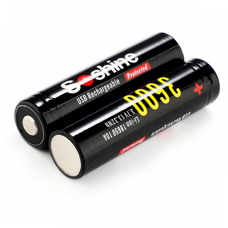 Soshine 18650 3.7V 3600mAh 带保护可充电锂电池 内置USB充电口