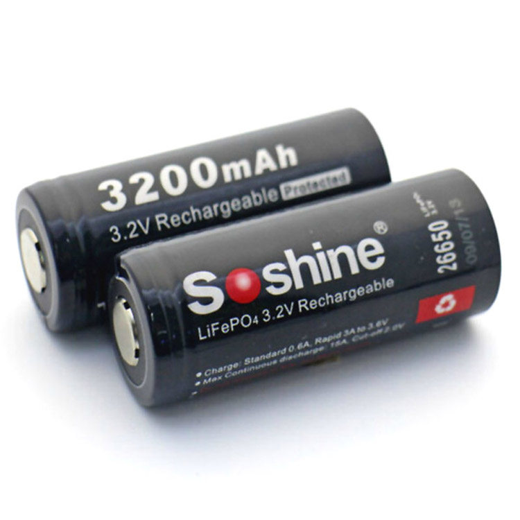 Soshine LiFePO4 26650 3.2V 3200mAh 磷酸铁锂电池 充电 带保护