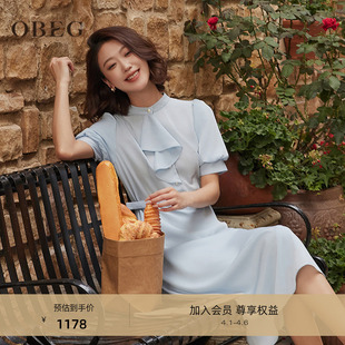 温柔高知穿搭长裙10483007 OBEG欧碧倩轻盈度假风连衣裙女法式