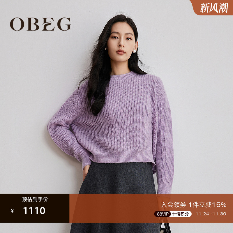 【商场同款】OBEG欧碧倩慵懒风套头羊驼毛混纺毛衣女25秋10503082