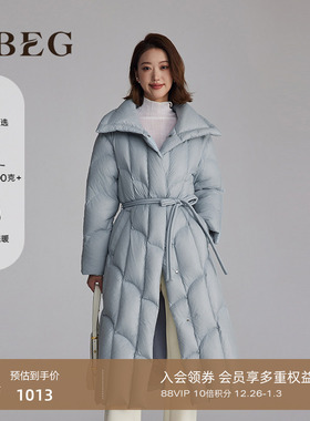 OBEG欧碧倩大翻领黑色收腰羽绒服加厚过膝女中长保暖外套50484562