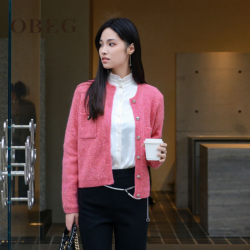 羊毛毛针织衫OBEG欧碧倩开衫