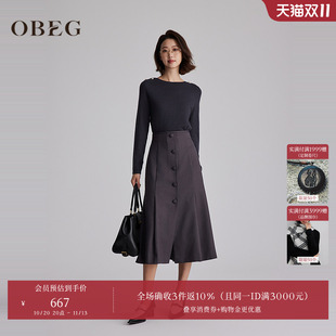 OBEG欧碧倩假两件针织拼接长袖连衣裙女冬轻熟气质中长裙10484178